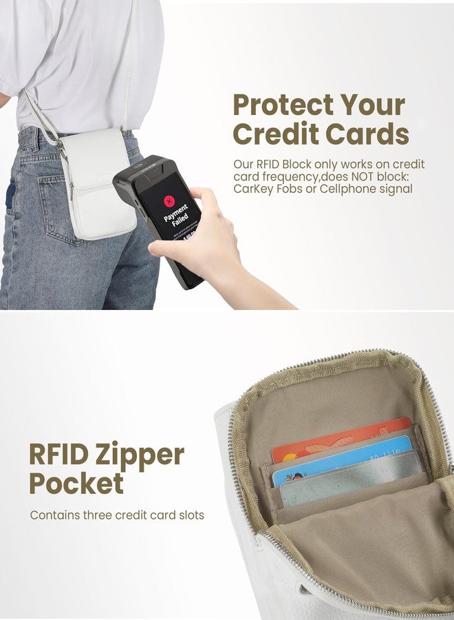 befen White Small Genuine Leather Crossbody Bags for Women, Lightweight Cell Phone Crossbody Purse Bag with RFID Card Slots - Image 2